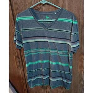 Modern Amusement Gray & Green Striped Short Sleeve Pullover Top Unisex